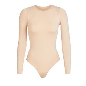 SKIMS Long Sleeve Crew Neck Thong Bodysuit - S/M -  Sandstone